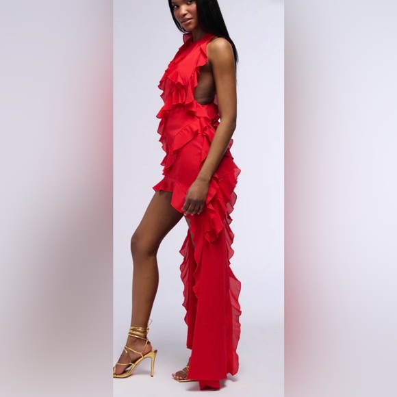 AKIRA Elegant Red Ruffle hi lo Dress size L - Picture 3 of 8
